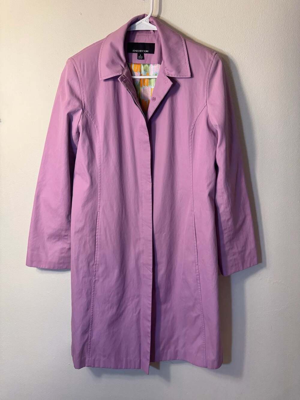 Jones New York Lavender Purple Button-Up Rain Trench Coat with Rainbow Lining Si